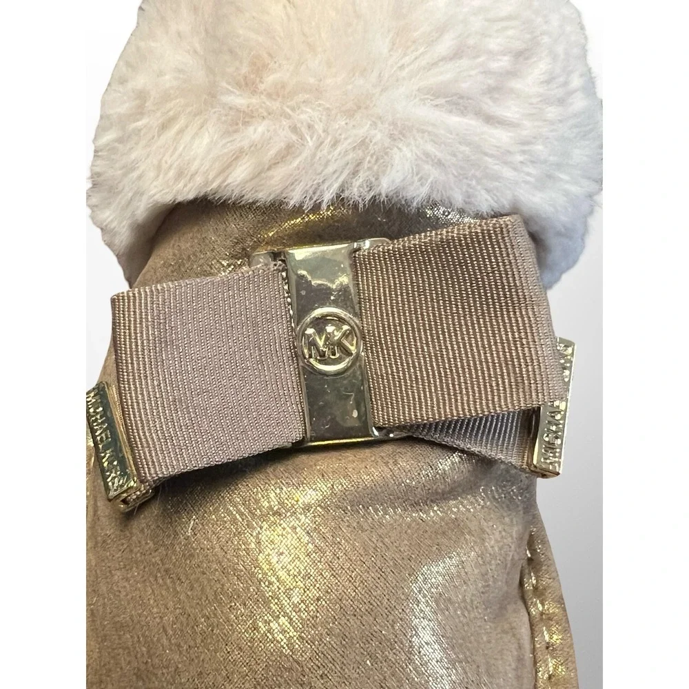 GUC Michael Kors Grace Bow Faux Fur Lined Mule Slippers Girls Size 1